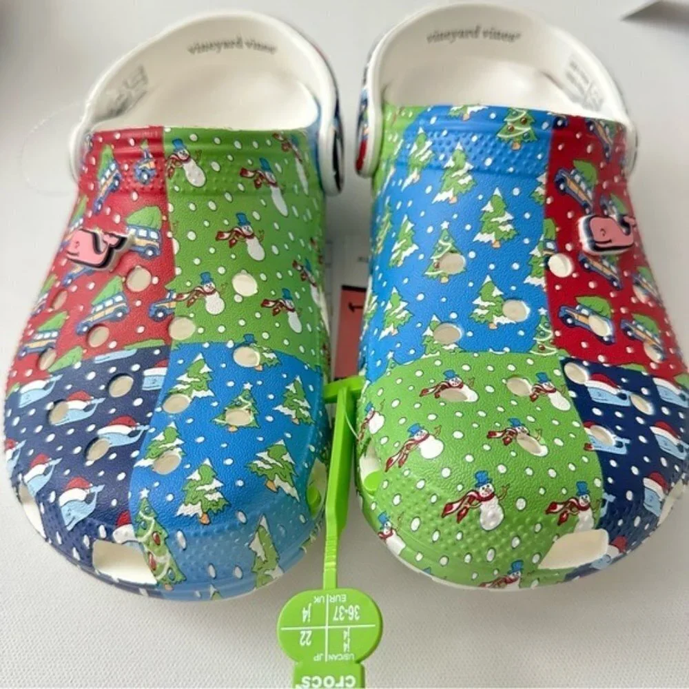 CROCS Vineyard Vines HOLIDAY PATCHWORK CLOGS Size 4 Kids
